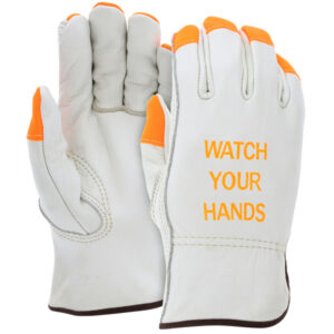 Leather Drivers Work Gloves with Orange Tips