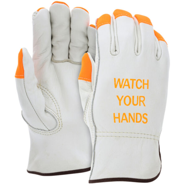 Leather Drivers Work Gloves with Orange Tips