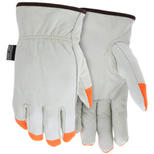 Leather Drivers Work Gloves Orange Fingertips