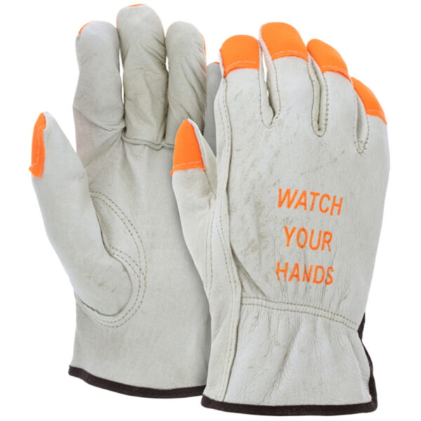 Pigskin Leather Drivers Work Gloves Orange Tips