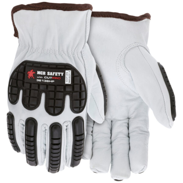 Goatskin Leather Cut Resistant Drivers Work Gloves TPR Back