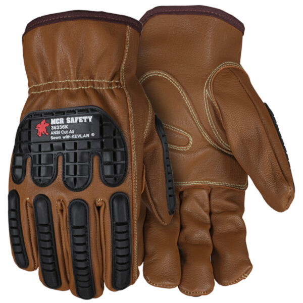 Oil Block Goatskin Leather Drivers Work Gloves TPR Back