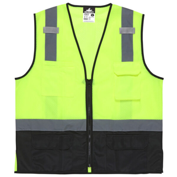 Class 2 Mesh Fluorescent Lime Black Safety Vest