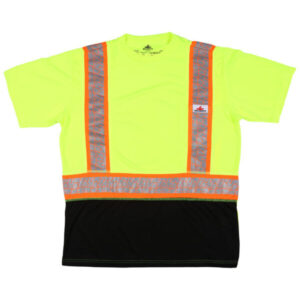 Hi Vis Fluorescent Lime Black Safety Work T-Shirts