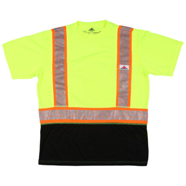 Hi Vis Fluorescent Lime Black Safety Work T-Shirts