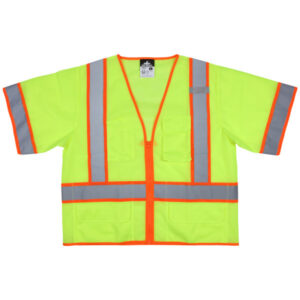 Class 3 Safety Vest Fluorescent Lime Zipper Front