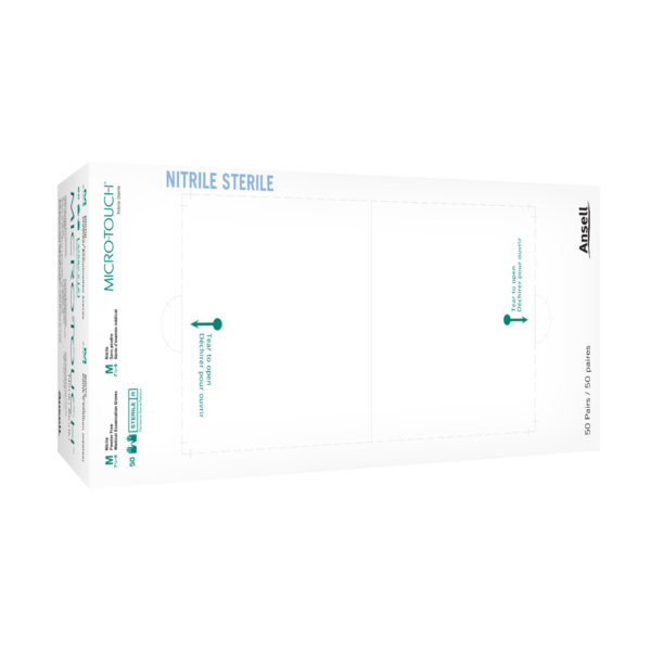 Nitrile, sterile pair packed, powder-free examination glove featuring extended cuff