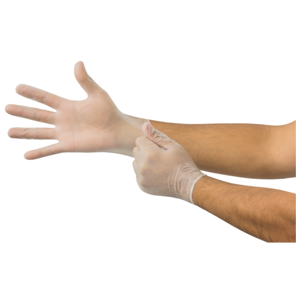 Vinyl, powder-free examination glove for use in low-risk clinical applications