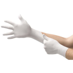 Latex, powder-free, sterile examination glove with excellent tactile sensitivity and grip
