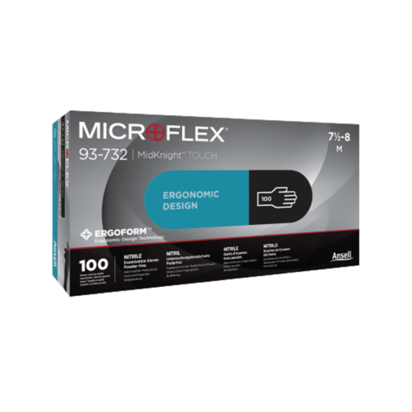 Ergonomically designed thin Black Nitrile exam glove