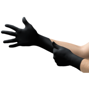 Ergonomically designed thin Black Nitrile exam glove