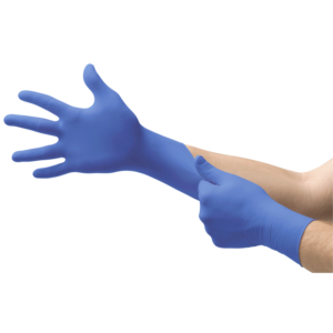 Nitrile, powder-free examination glove with a thin film formulation for unrestricted tactile sensitivity