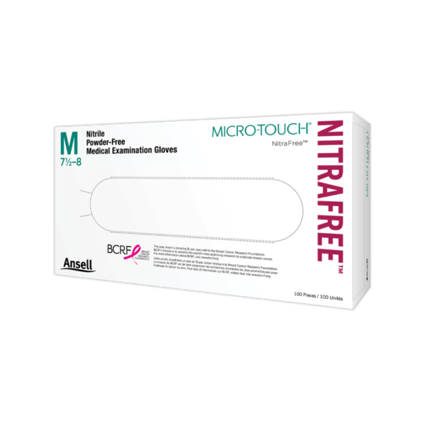 Nitrile, powder-free pink examination glove designed to minimize Type IV chemical allergies