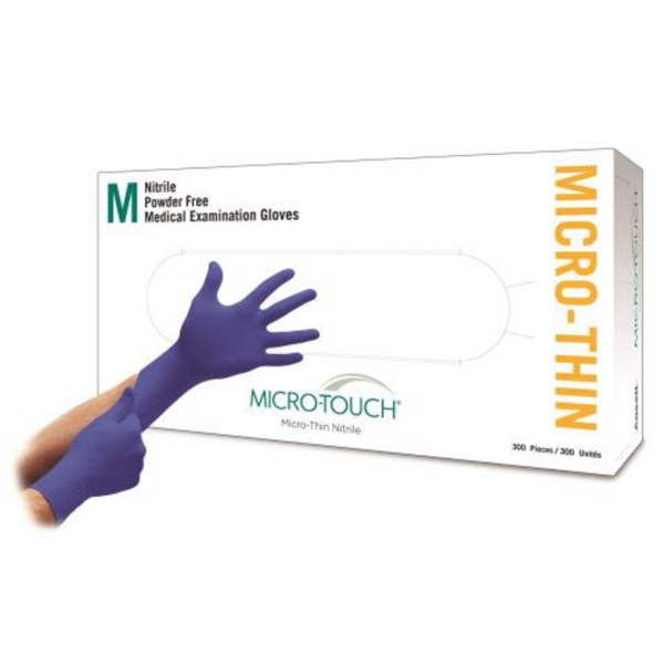 Nitrile, powder-free examination glove with a thin film formulation for unrestricted tactile sensitivity