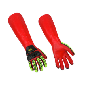 Waterproof PVC-coated long gauntlet-style impact gloves, for advanced chemical protection