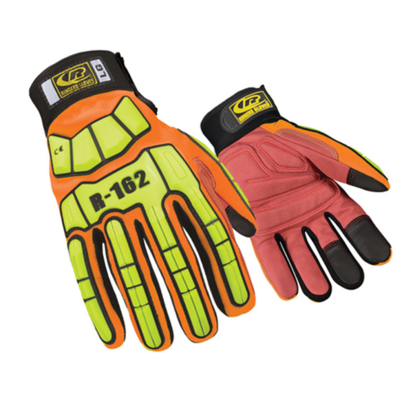 High visibility orange impact protection with a padded palm.