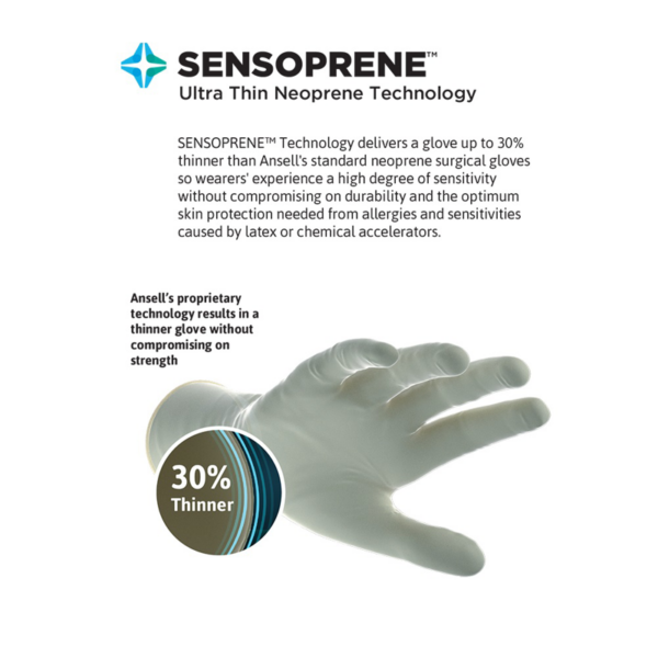 Non-latex, powder-free neoprene surgical gloves, suitable for sensitive skin