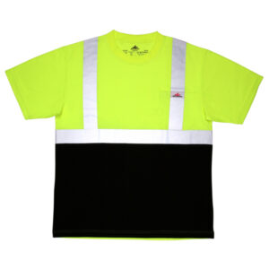 Hi Vis Fluorescent Lime Black Safety Work T-Shirts