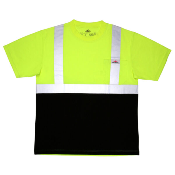 Hi Vis Fluorescent Lime Black Safety Work T-Shirts
