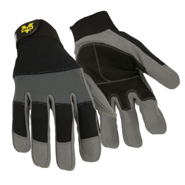 Mechanics glove with dual layered synthetic palm