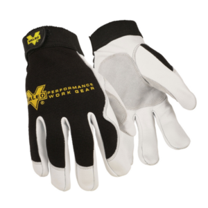 Goatskin leather utility glove with dual-layered leather palm and thumb patches