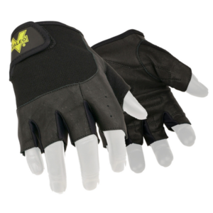 Fingerless leather material handling leather glove with padded palm