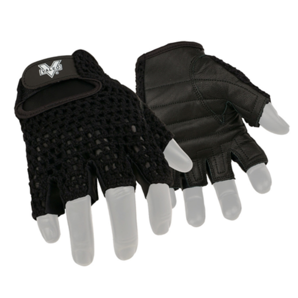 Mesh back fingerless material handling glove with leather palm